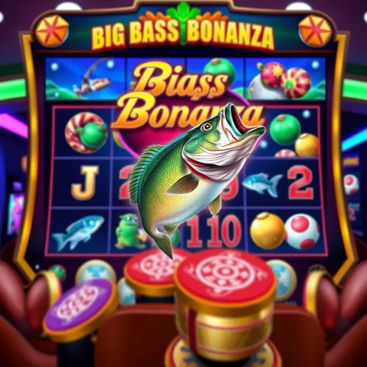 Big Bass Bonanza slot game screen featuring colorful fishing-themed symbols and bonus features