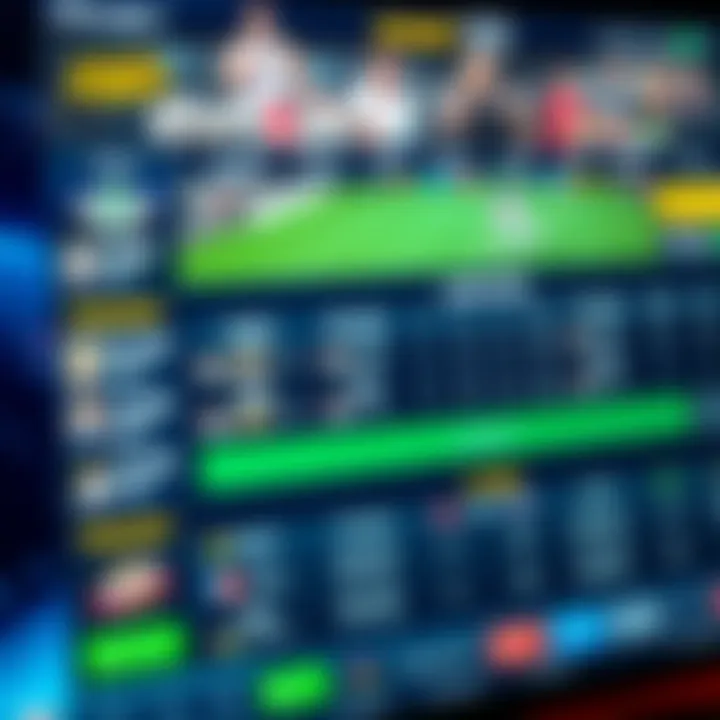 User interface showing sports betting options and live odds on a digital platform