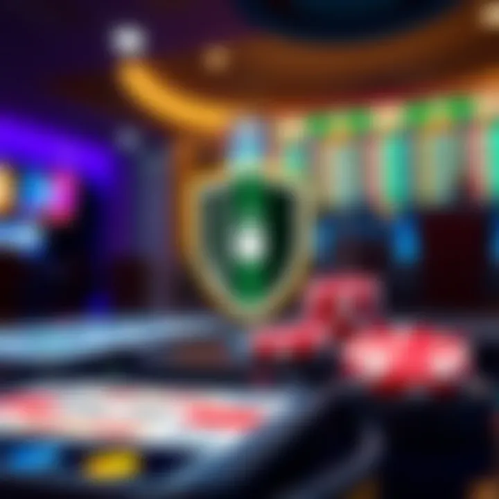 Illustration of a secure digital environment with a shield symbol and betting icons representing safe betting practices