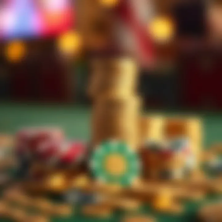 Visual representation of bonus rewards stacking up with icons of coins and betting chips