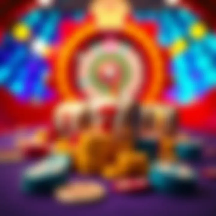 Colorful jackpot symbols and tokens representing various betting options on a vibrant background
