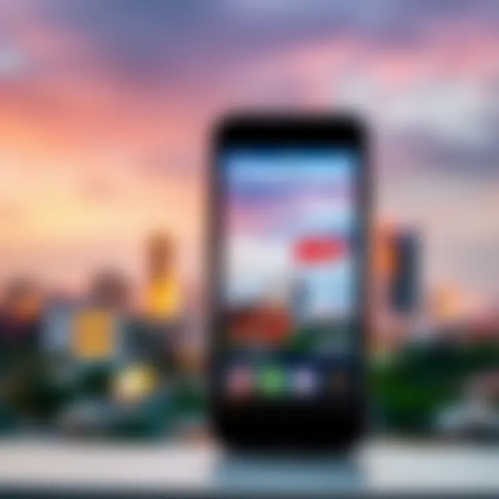Smartphone displaying PinupBet mobile app interface with Lagos skyline in the background