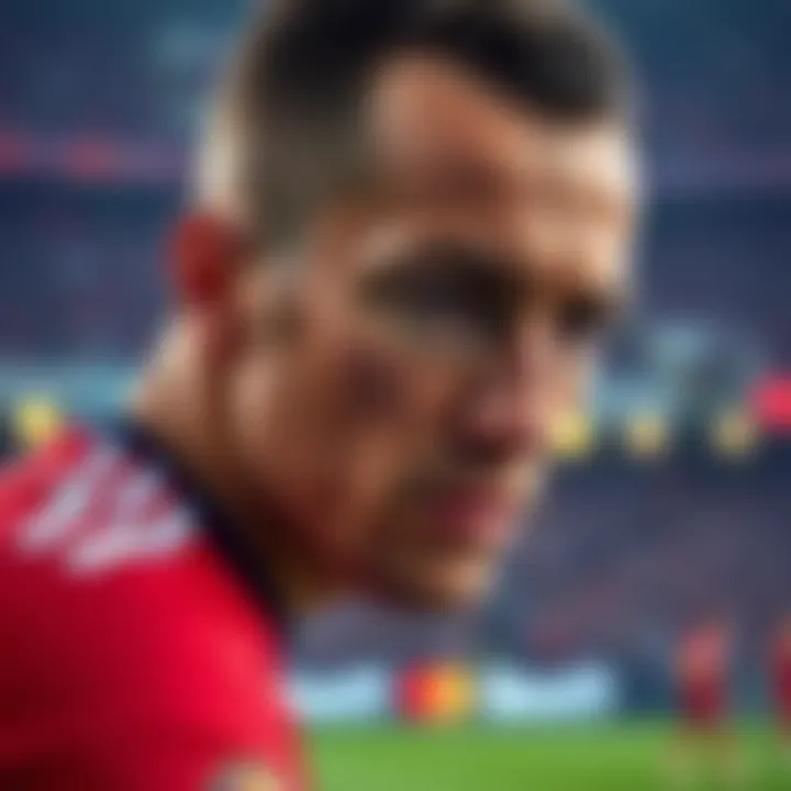 Key Player Performance and Focus in Serie A Encounters Close-up of a football player focusing intensely with a stadium crowd blurred in the background