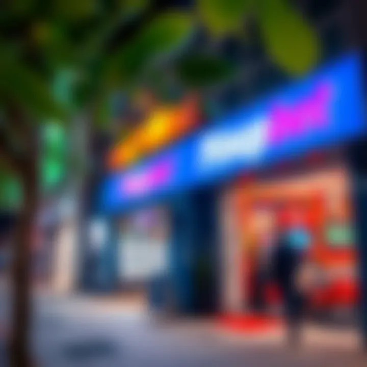 Exterior view of a Pinupbet shop with clear signage and customers outside