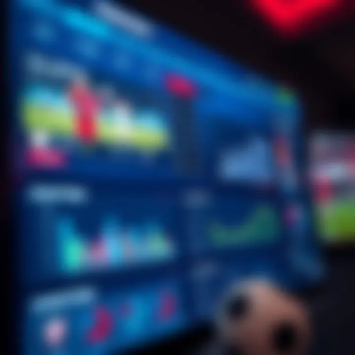 Digital interface showing soccer match predictions and statistical data charts