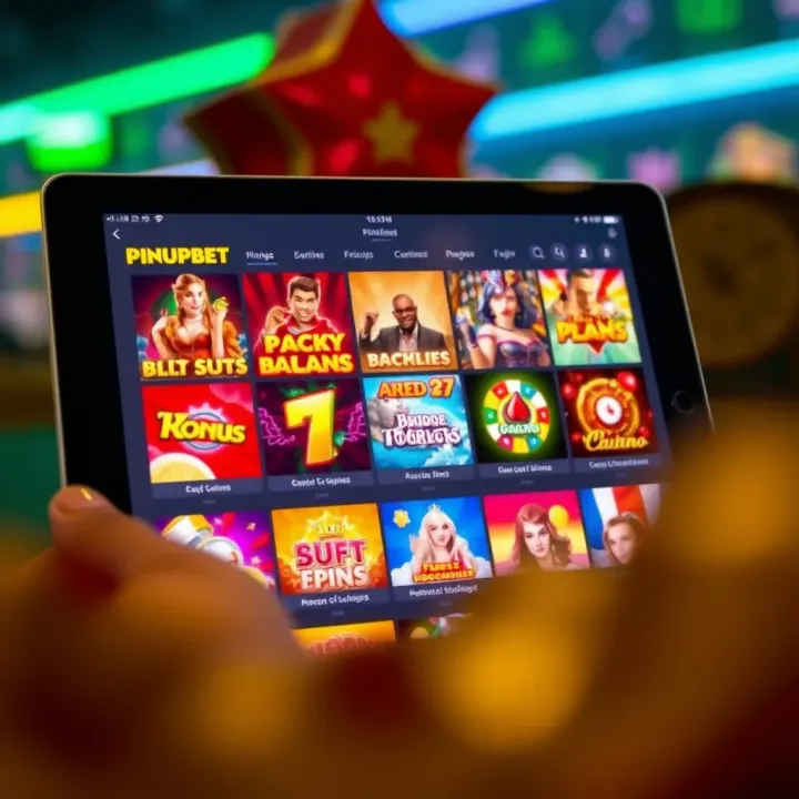 PinupBet Mobile Casino Games Selection Tablet showing PinupBet mobile casino games selection with vibrant icons