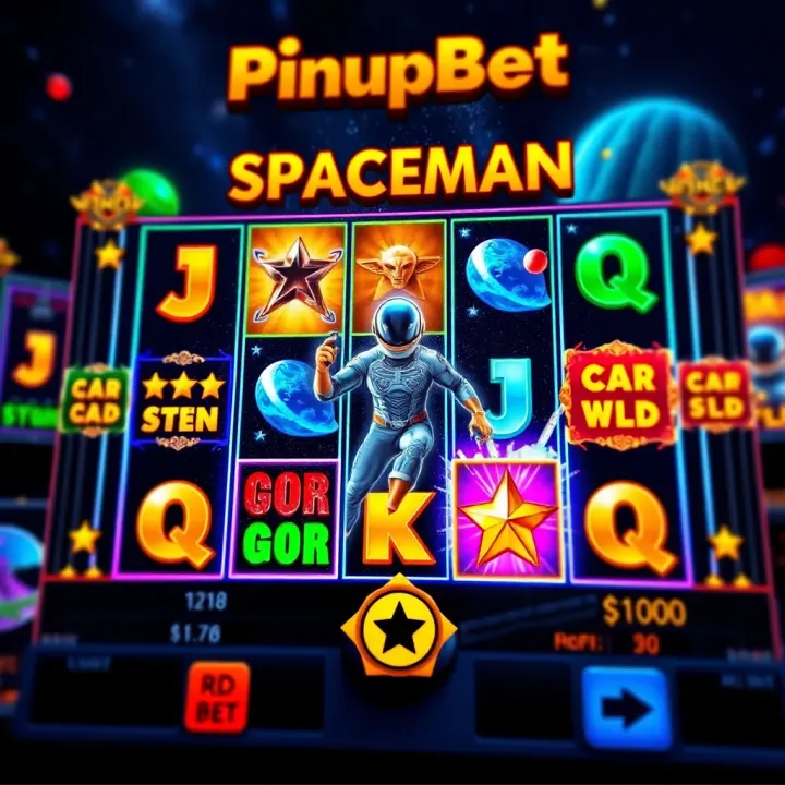 Gameplay interface of PinupBet Spaceman with vibrant space-themed slot elements