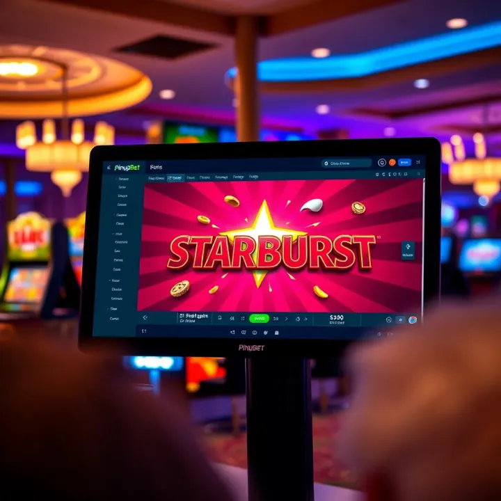 PinupBet Platform Displaying Starburst Free Spins Promotion User interface of PinupBet showing Starburst free spins bonus offer on screen