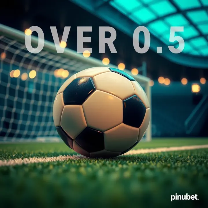 Graphic illustrating over 0.5 betting concept with a soccer ball crossing a goal line
